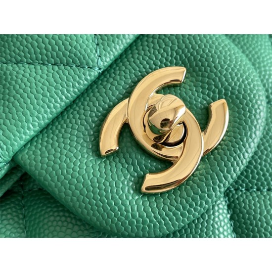 Chanel Classic Flap bag Small 23 Green with champagne gold hardware, Caviar leather, Hass Factory leather, seamless.