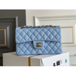 Chanel Classic Flap bag Small 23 Blue with champagne gold hardware, Caviar leather, Hass Factory leather, seamless.