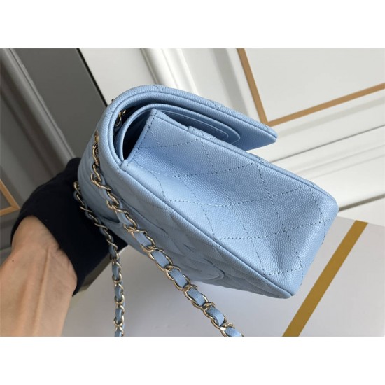 Chanel Classic Flap bag Medium 25 Blue with champagne gold hardware, Caviar leather, Hass Factory leather, seamless.