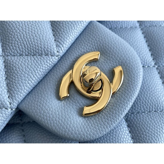 Chanel Classic Flap bag Medium 25 Blue with champagne gold hardware, Caviar leather, Hass Factory leather, seamless.