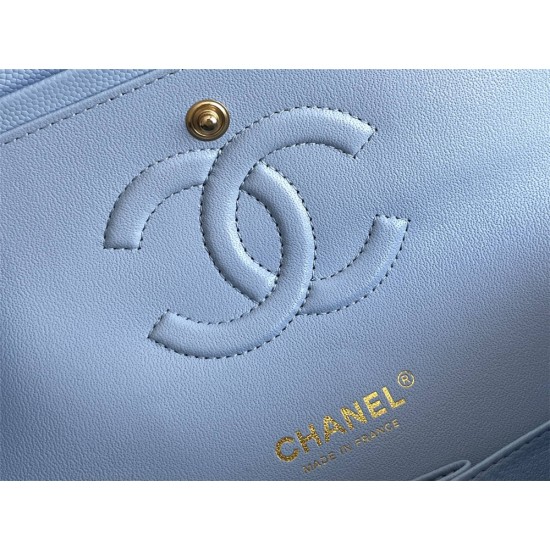 Chanel Classic Flap bag Medium 25 Blue with champagne gold hardware, Caviar leather, Hass Factory leather, seamless.