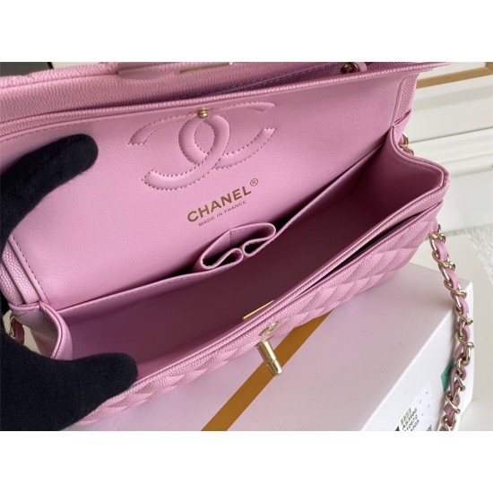 Chanel Classic Flap bag Small 23 Deep Pink with champagne gold hardware, Caviar leather, Hass Factory leather, seamless.