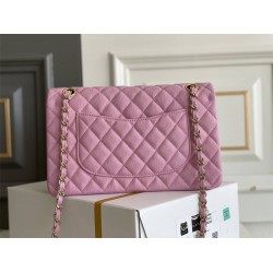 Chanel Classic Flap bag Medium 25 Deep Pink with champagne gold hardware, Caviar leather, Hass Factory leather, seamless.