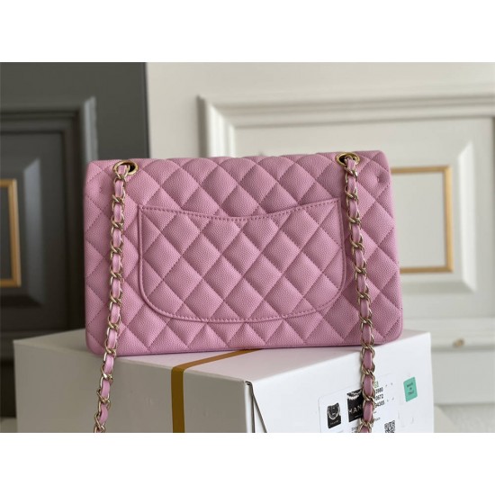 Chanel Classic Flap bag Medium 25 Deep Pink with champagne gold hardware, Caviar leather, Hass Factory leather, seamless.