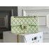 Chanel Classic Flap bag Small 23 Light Green with champagne gold hardware, Caviar leather, Hass Factory leather, seamless.