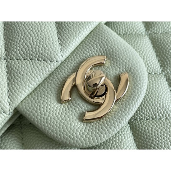 Chanel Classic Flap bag Small 23 Light Green with champagne gold hardware, Caviar leather, Hass Factory leather, seamless.