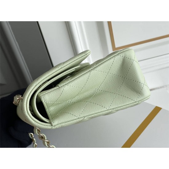 Chanel Classic Flap bag Medium 25 Light Green with champagne gold hardware, Caviar leather, Hass Factory leather, seamless.