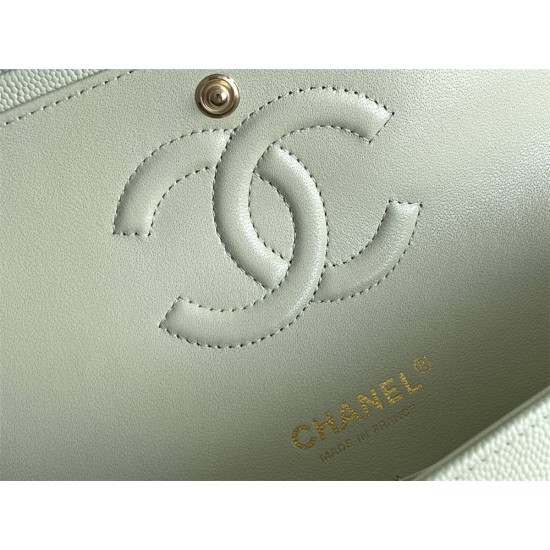 Chanel Classic Flap bag Medium 25 Light Green with champagne gold hardware, Caviar leather, Hass Factory leather, seamless.