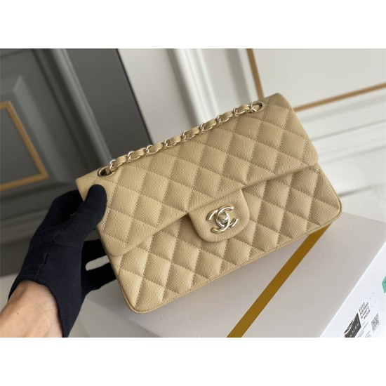 Chanel Classic Flap bag Small 23 Beige with champagne gold hardware, Caviar leather, Hass Factory leather, seamless.