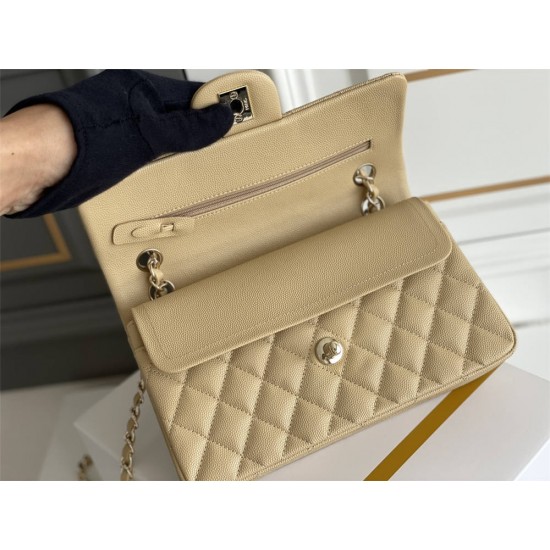 Chanel Classic Flap bag Small 23 Beige with champagne gold hardware, Caviar leather, Hass Factory leather, seamless.