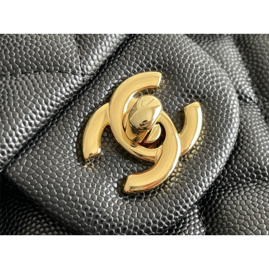 Chanel Classic Flap bag Medium 25 Black with gold hardware, Caviar leather, Hass Factory leather, seamless, black interior.