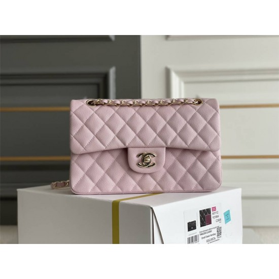 Chanel Classic Flap bag Small 23 Light Pink with champagne gold hardware, Caviar leather, Hass Factory leather, seamless.