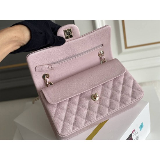 Chanel Classic Flap bag Small 23 Light Pink with champagne gold hardware, Caviar leather, Hass Factory leather, seamless.