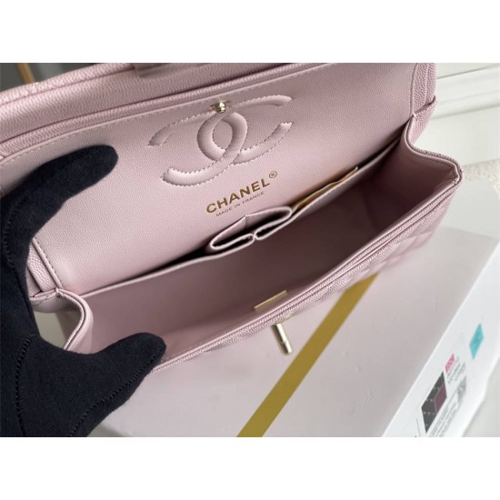 Chanel Classic Flap bag Small 23 Light Pink with champagne gold hardware, Caviar leather, Hass Factory leather, seamless.