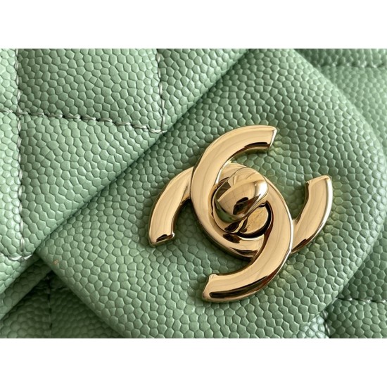 Chanel Classic Flap bag Small 23 Mint Green with champagne gold hardware, Caviar leather, Hass Factory leather, seamless.