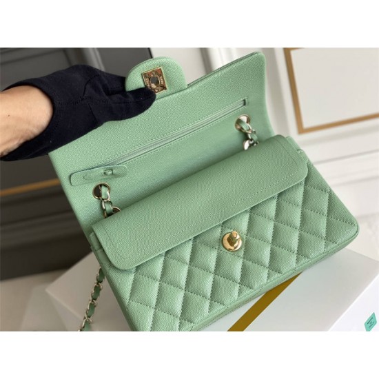 Chanel Classic Flap bag Small 23 Mint Green with champagne gold hardware, Caviar leather, Hass Factory leather, seamless.