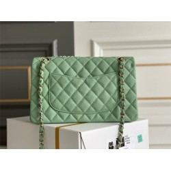 Chanel Classic Flap bag Medium 25 Mint Green with champagne gold hardware, Caviar leather, Hass Factory leather, seamless.