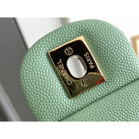 Chanel Classic Flap bag Medium 25 Mint Green with champagne gold hardware, Caviar leather, Hass Factory leather, seamless.