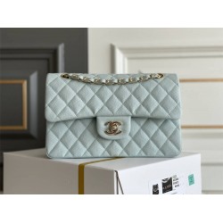 Chanel Classic Flap bag Small 23 Light Blue with champagne gold hardware, Caviar leather, Hass Factory leather, seamless.