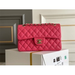 Chanel Classic Flap bag Small 23 Rose Red with champagne gold hardware, Caviar leather, Hass Factory leather, seamless.