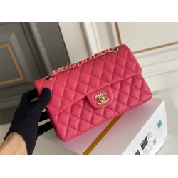 Chanel Classic Flap bag Small 23 Rose Red with champagne gold hardware, Caviar leather, Hass Factory leather, seamless.