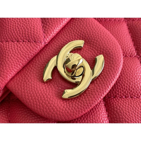 Chanel Classic Flap bag Small 23 Rose Red with champagne gold hardware, Caviar leather, Hass Factory leather, seamless.