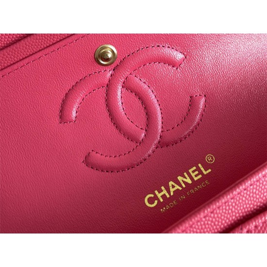 Chanel Classic Flap bag Small 23 Rose Red with champagne gold hardware, Caviar leather, Hass Factory leather, seamless.