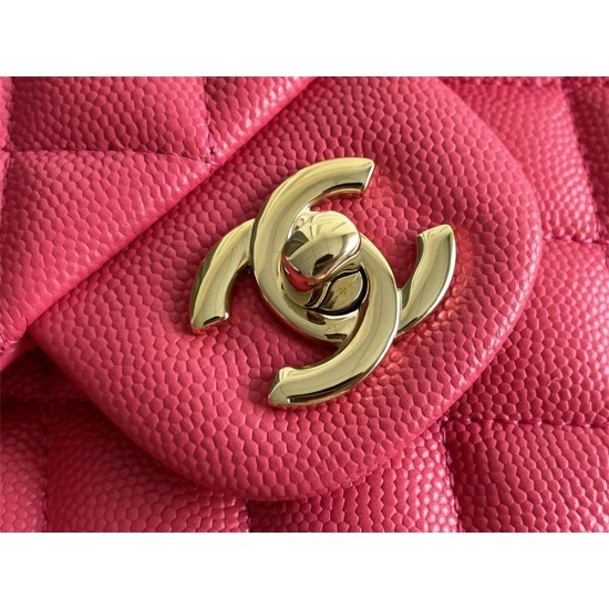 Chanel Classic Flap bag Medium 25 Rose Red with champagne gold hardware, Caviar leather, Hass Factory leather, seamless.