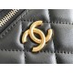 Chanel Vanity Makeup pouch 23A Black with gold hardware, handle, Camellia adjustable buckle, lambskin, 17x10x8cm.