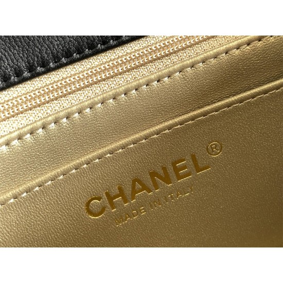 Chanel Classic Flap bag 23C 20 Gold Ball, Black with gold hardware, lambskin, Hass Factory leather, yellow interior, 20x13x7cm.