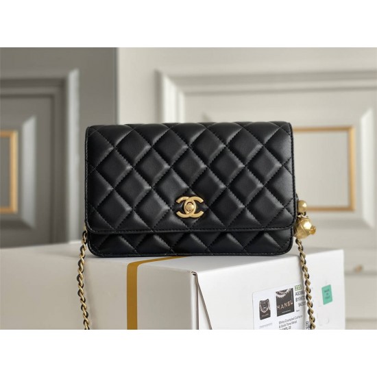 Chanel WOC 23C Gold Ball, Black with gold hardware, lambskin, Hass Factory leather, yellow interior, 19x12x3.5cm.