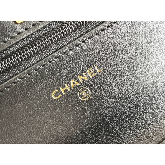 Chanel WOC 23C Gold Ball, Black with gold hardware, lambskin, Hass Factory leather, yellow interior, 19x12x3.5cm.