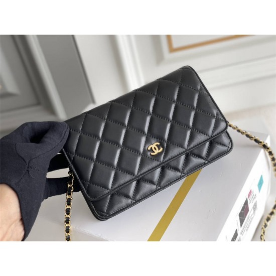 Chanel WOC Black with Gold Hardware Lamb Leather Hass Factory leather Red Interior 19x12x3.5cm