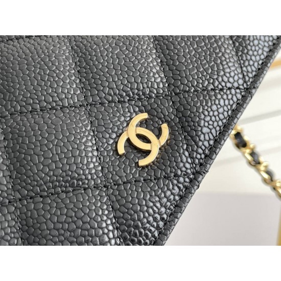 Chanel WOC Black with Gold Hardware Caviar Leather Hass Factory leather Red Interior 19x12x3.5cm