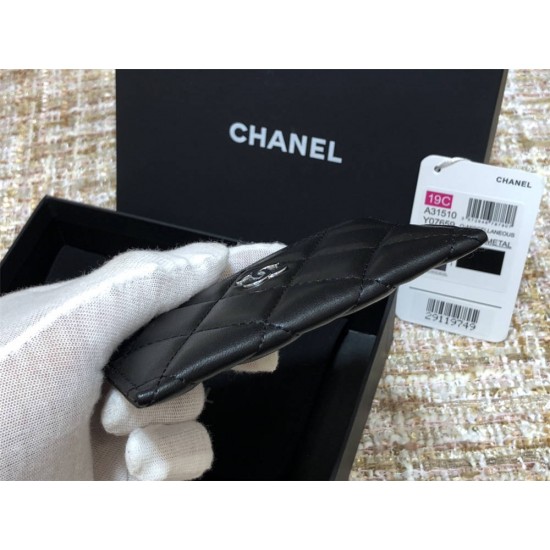 Chanel Classic Card Holder Black with Silver Hardware Lamb Leather Hass Factory leather Red Interior 11x7x1cm