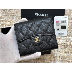 Chanel Classic Flap Wallet Short Black with Gold Hardware Caviar Leather Hass Factory leather 11x10cm