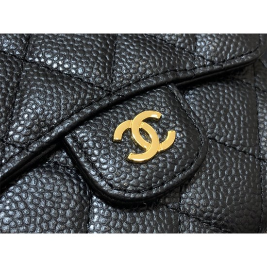 Chanel Classic Flap Wallet Short Black with Gold Hardware Caviar Leather Hass Factory leather 11x10cm