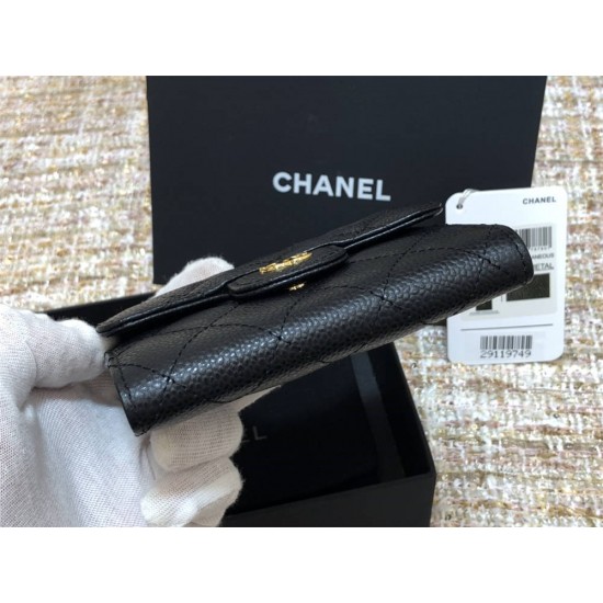 Chanel Classic Flap Wallet Short Black with Gold Hardware Caviar Leather Hass Factory leather 11x10cm