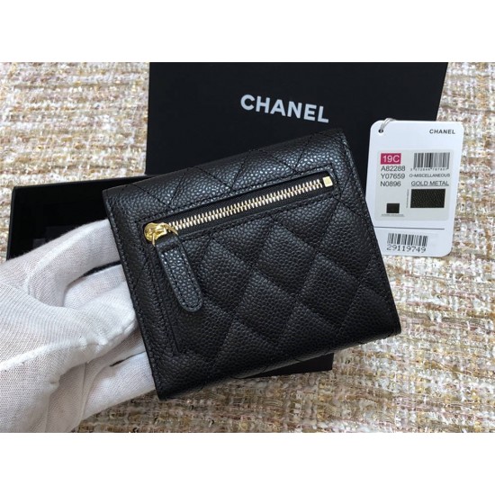 Chanel Classic Flap Wallet Short Black with Gold Hardware Caviar Leather Hass Factory leather 11x10cm