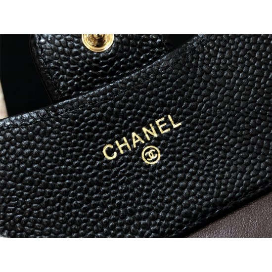 Chanel Classic Flap Wallet Short Black with Gold Hardware Caviar Leather Hass Factory leather 11x10cm