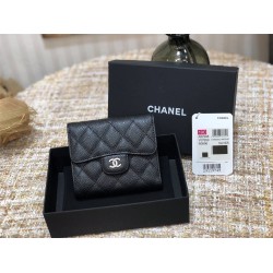 Chanel Classic Flap Wallet Short Black with Silver Hardware Caviar Leather Hass Factory leather 11x10cm