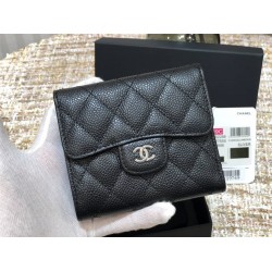 Chanel Classic Flap Wallet Short Black with Silver Hardware Caviar Leather Hass Factory leather 11x10cm