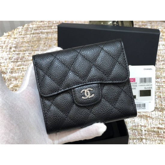 Chanel Classic Flap Wallet Short Black with Silver Hardware Caviar Leather Hass Factory leather 11x10cm