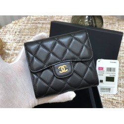 Chanel Classic Flap Wallet Short Black with Gold Hardware Lamb Leather Hass Factory leather 11x10cm