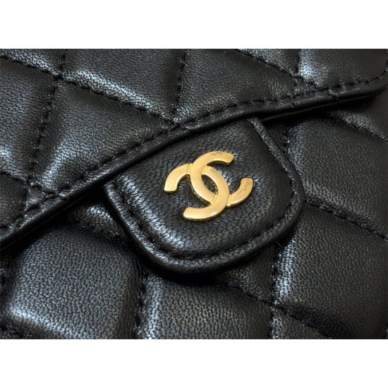 Chanel Classic Flap Wallet Short Black with Gold Hardware Lamb Leather Hass Factory leather 11x10cm