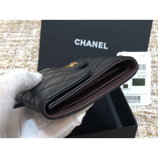 Chanel Classic Flap Wallet Short Black with Gold Hardware Lamb Leather Hass Factory leather 11x10cm