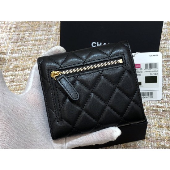 Chanel Classic Flap Wallet Short Black with Gold Hardware Lamb Leather Hass Factory leather 11x10cm