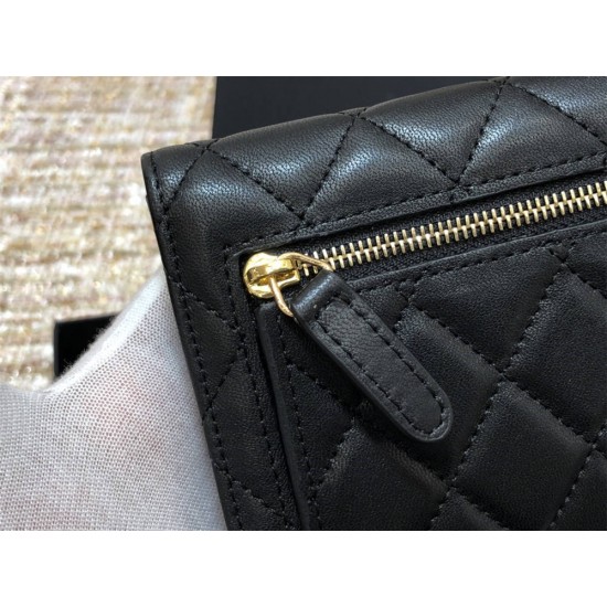 Chanel Classic Flap Wallet Short Black with Gold Hardware Lamb Leather Hass Factory leather 11x10cm