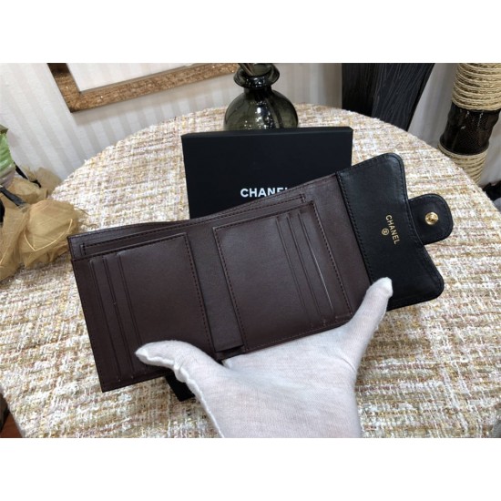 Chanel Classic Flap Wallet Short Black with Gold Hardware Lamb Leather Hass Factory leather 11x10cm