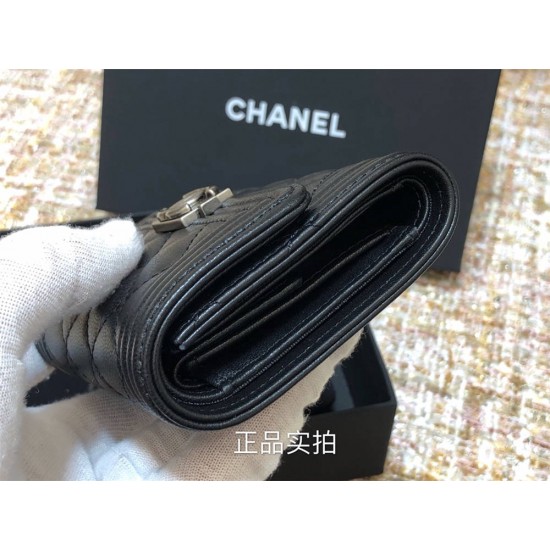 Chanel Classic Flap Wallet Short Black with Silver Hardware Lamb Leather Hass Factory leather 11x10cm